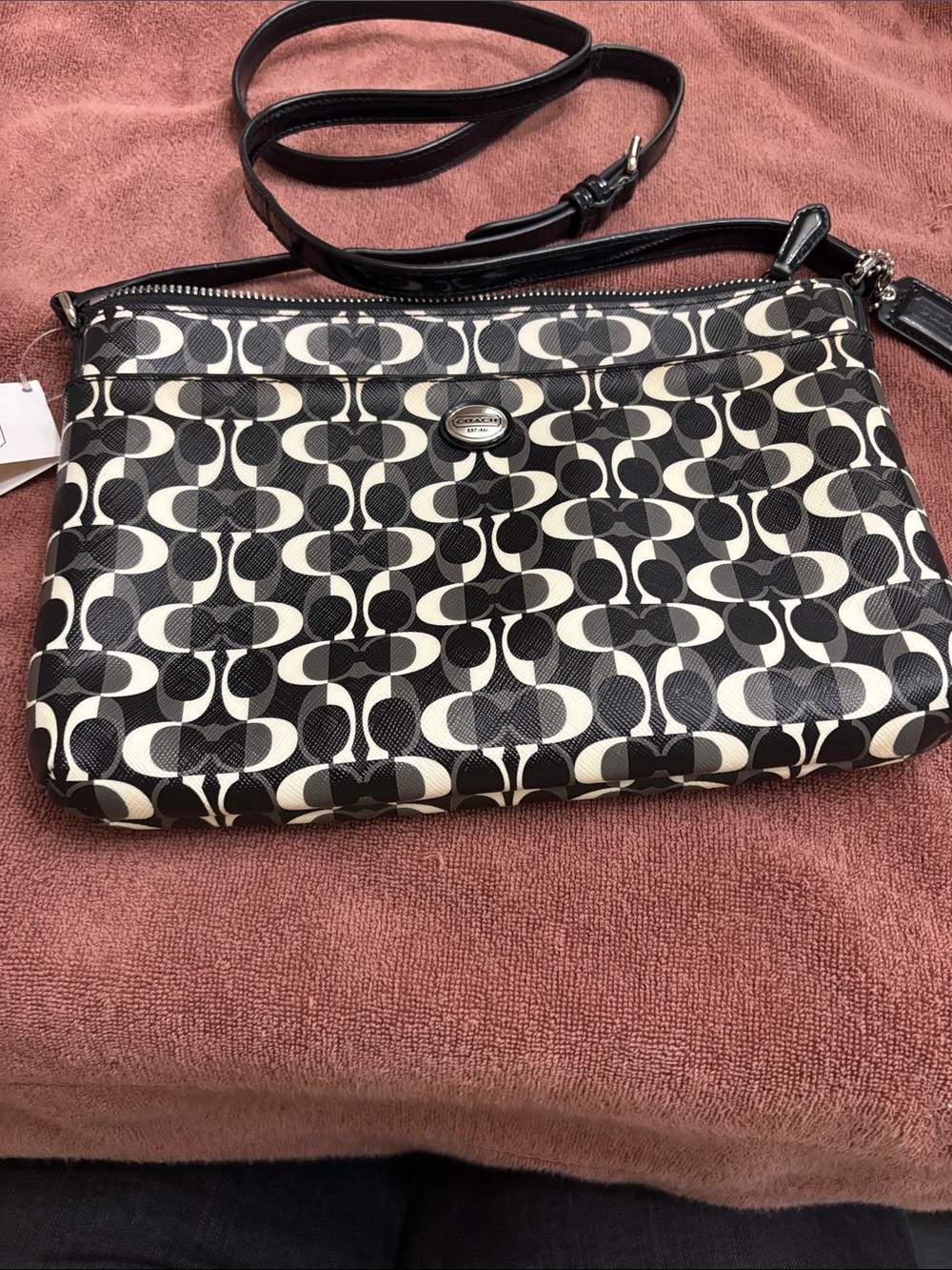 Coach Black and White Peyton Signature Crossbody Bag